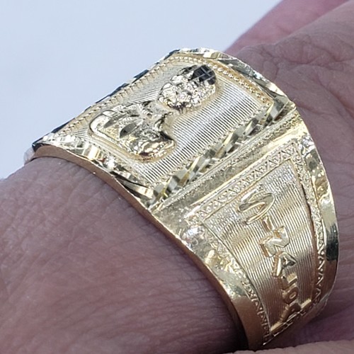 Pre-owned Handmade Mans Solid 14k Yellow Gold Malverde Sinaloa Ring Size 8 9 10 11 12