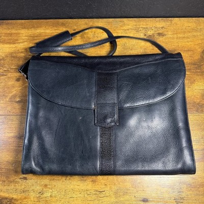Bagaggio Vintage Lizard Embossed Black Leather Messenger Briefcase Bag One Size