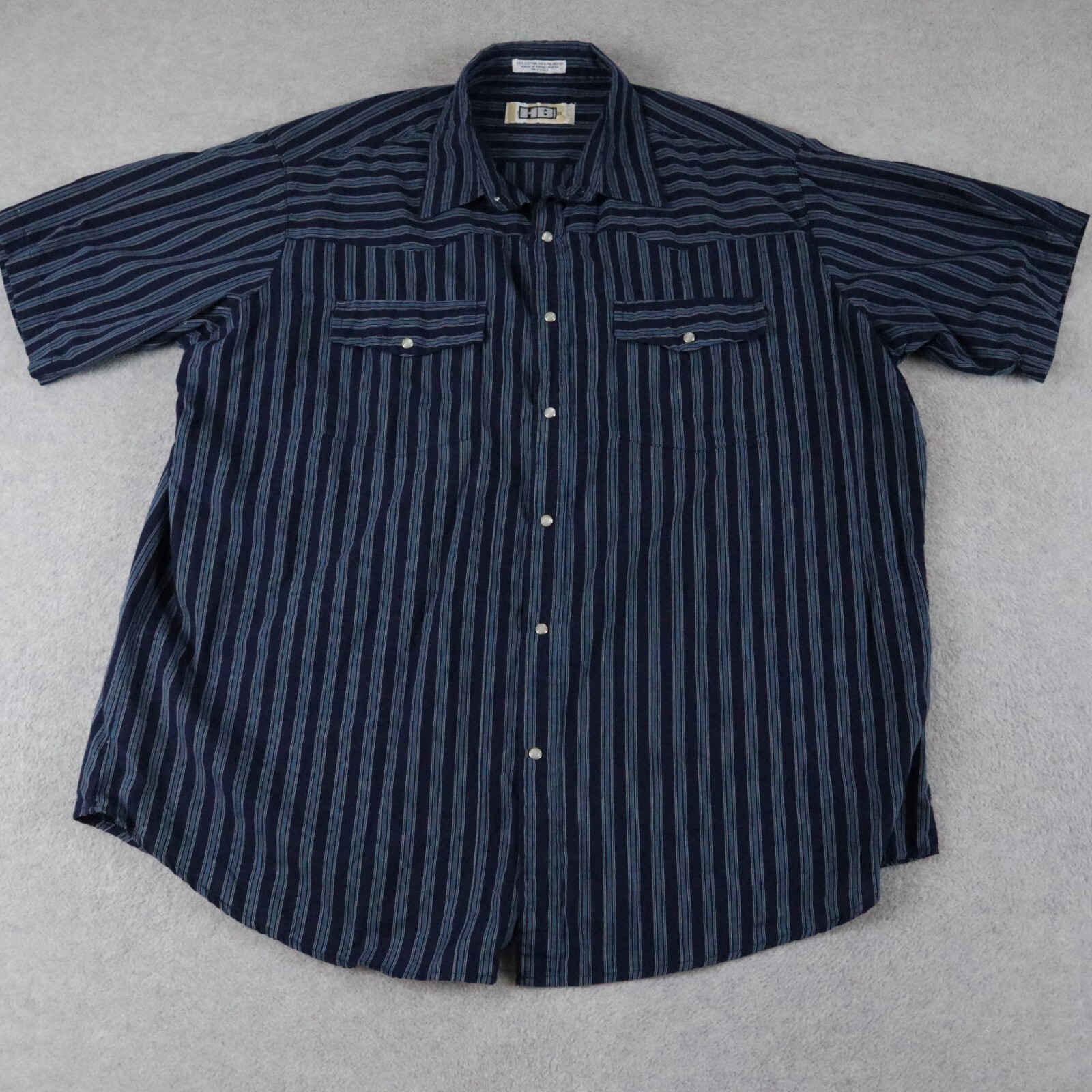 【BAON】[unisex] Hillen Stripe Collar Short Sleeve Tee HB Company Shirt Mens 2XL XXL Western Pearl Snap Blue