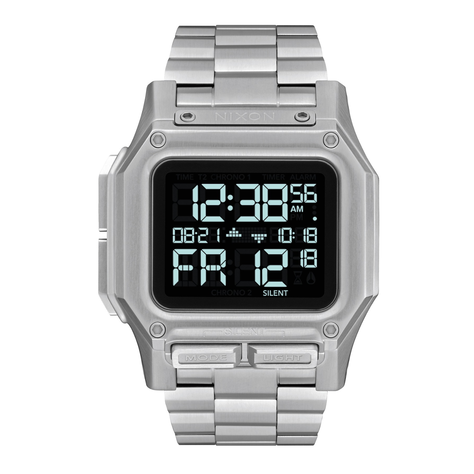 Pre-owned Nixon Regulus Men's Digital Watch Qz Silver Sports Stainless Steel Width 46mm