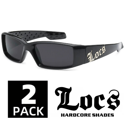 2 Pairs Mens Locs Rectangular Lowrider Biker Large Frame Wrap Around Sunglasses