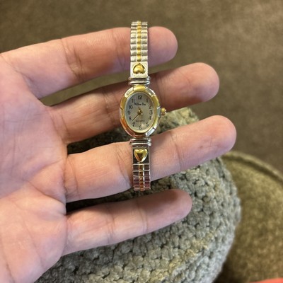 Willow Bay Wristwatch Silver & Gold Tone Heart Expansion Band Oval Shaped Face