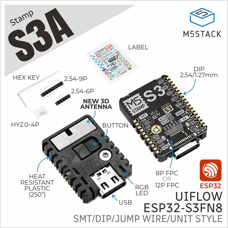 Official M5stampS3A ESP32-S3FN8 Module