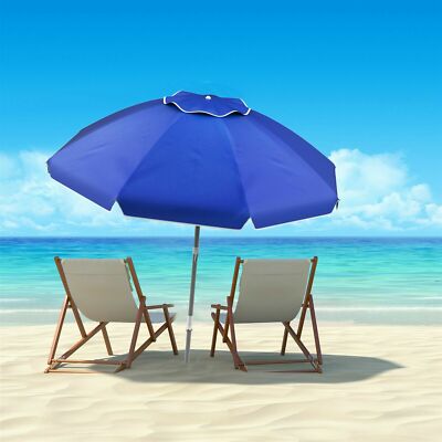 7 Ft Blue Tilt Beach Umbrella Portable Carry Case Sand Anchor Sun Shade Canopy
