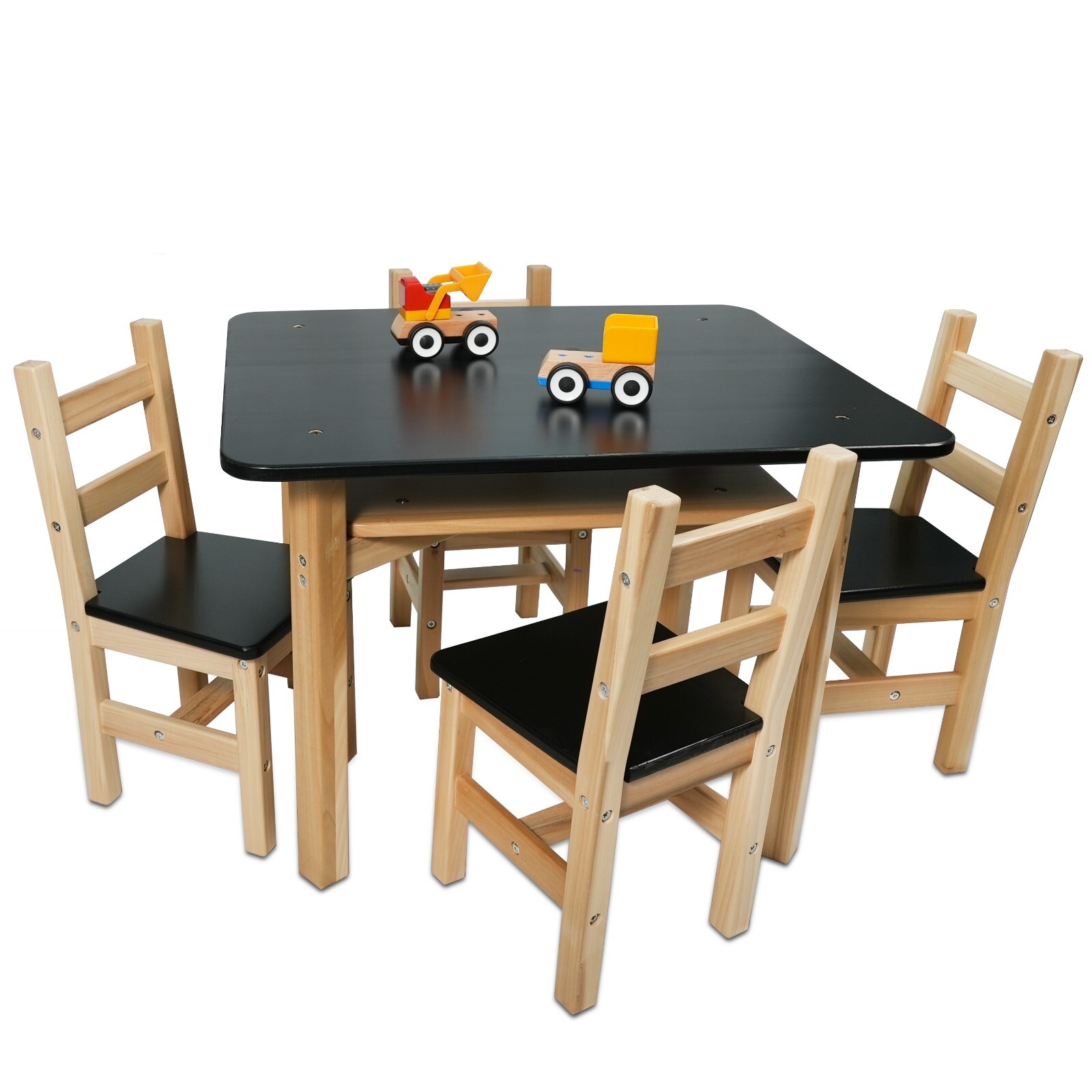 CONSDAN Kids Table and Chairs Set, Solid Hardwood Kids Table & 4 Chairs Set