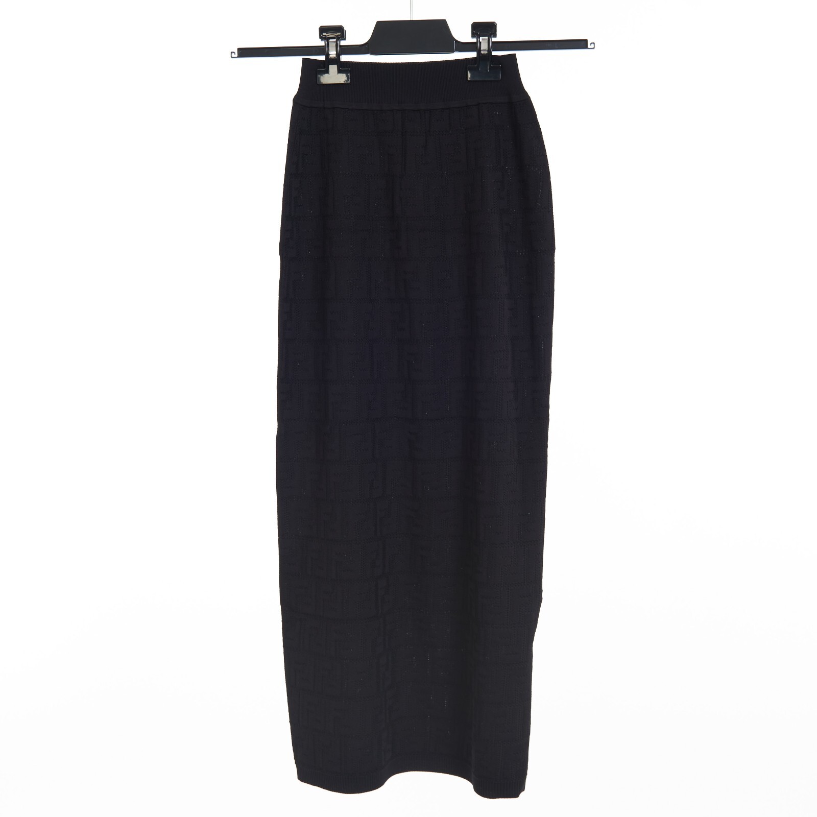 Pre-owned Fendi 1190$ Black Midi Skirt With Ff Motif Inlay