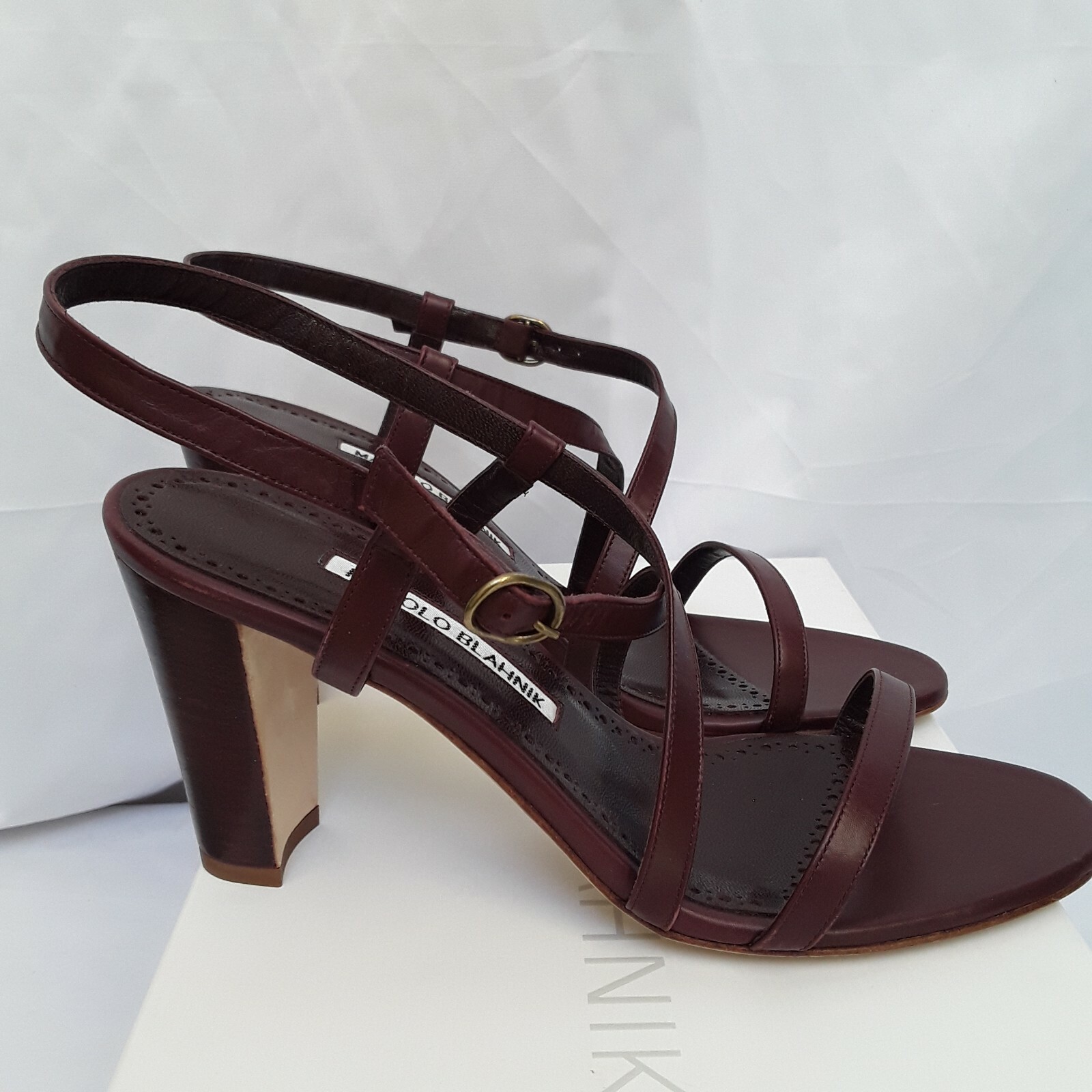 New MANOLO BLAHNIK $795 Burgundy Strappy Block Heel