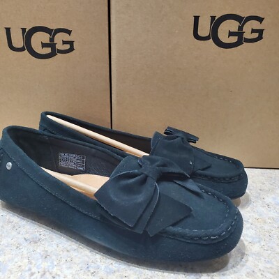 NEW WOMENS SIZE 6 BLACK UGG LILLIANA BOW SUEDE LOAFERS FLATS 1115136