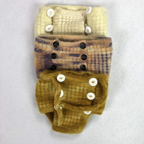 Vtg Antique Wool Baby Diapers Lot of 3 Mid Century Small Button Front Thick
