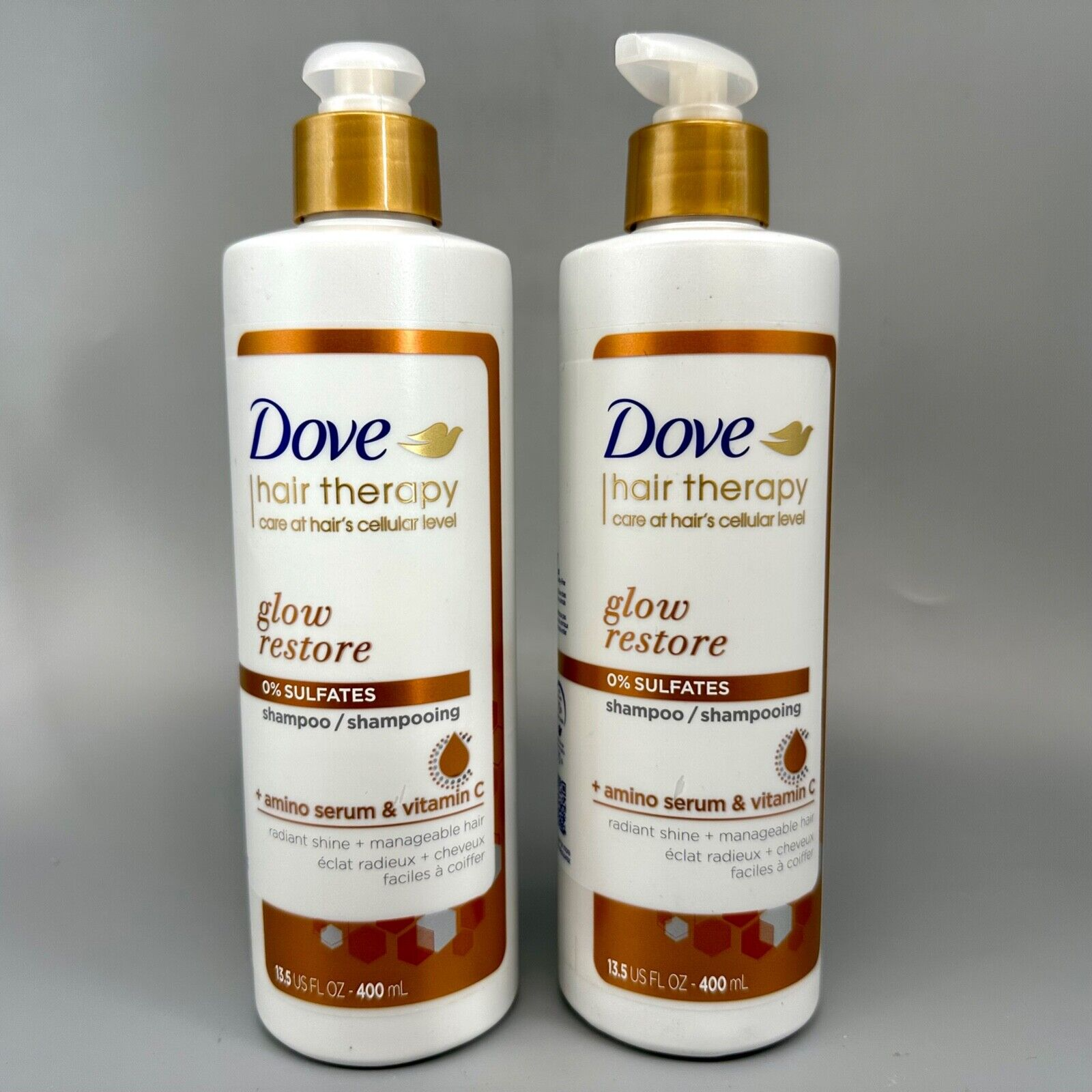 Dove Hair Therapy Glow Restore Sulfate-Free Shampoo 13.5 fl oz 2PK