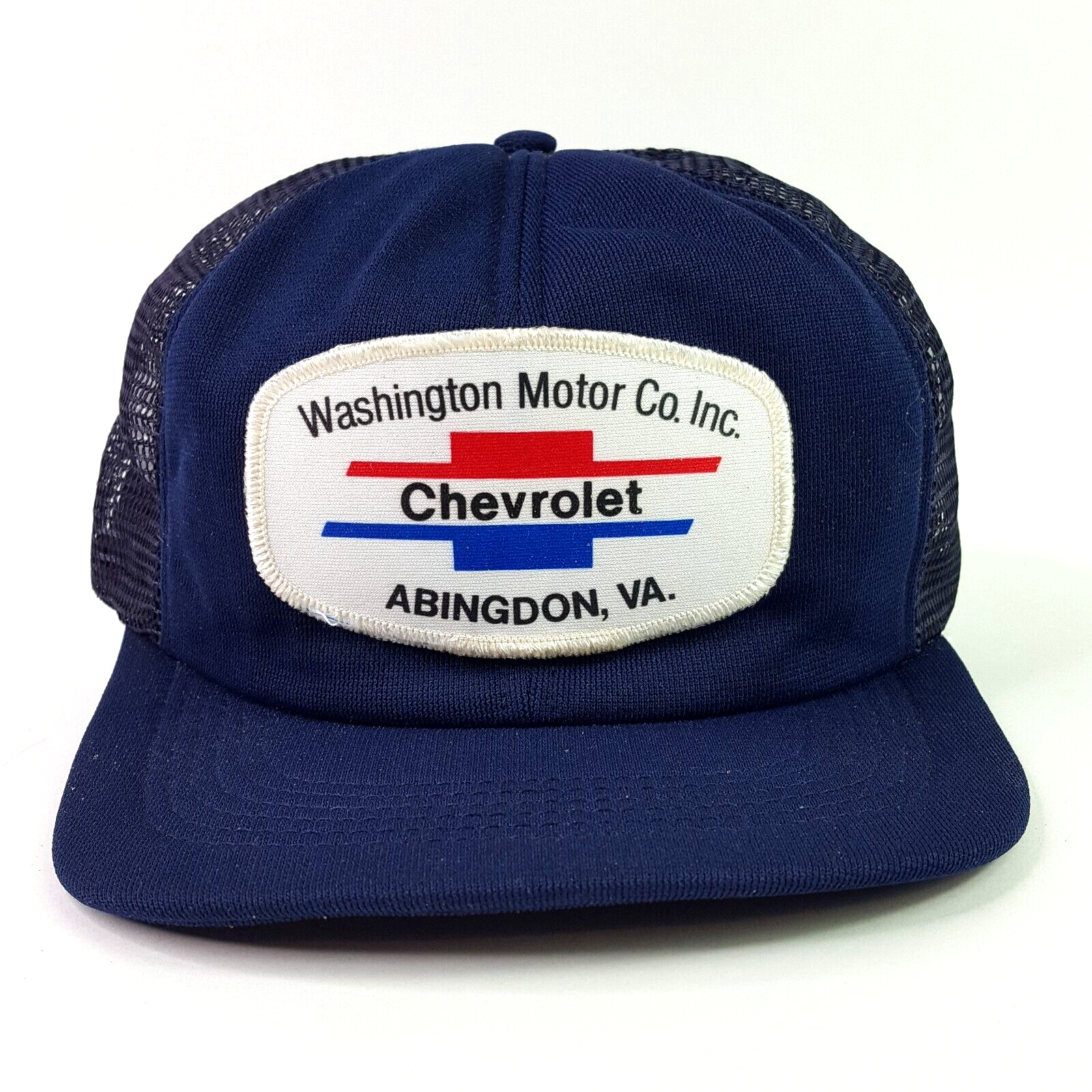 VTG 80s Chevrolet VA Patch Navy Blue Mesh USA Trucker Hat