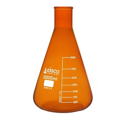 Eisco Labs 2000mL Amber Erlenmeyer Flask, Narrow Neck - Borosilicate Glass