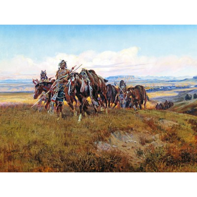 Russell In Enemy's Country Wild West Native American Painting Large Art 18X24 In