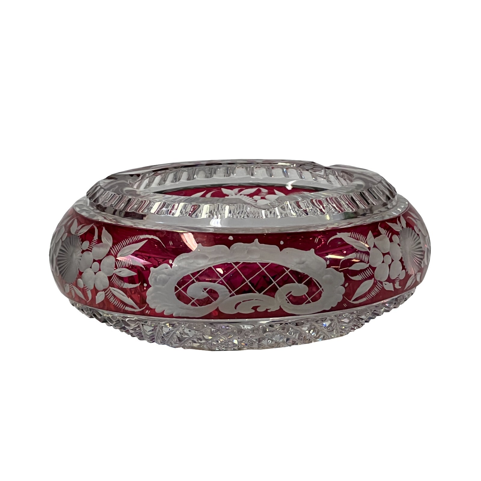Classic Vintage Round Red Flower Motif Glass Flat Bowl Display ws2485S Classic Vintage Round Red Flower Motif Glass Flat Bowl Display ws2485S