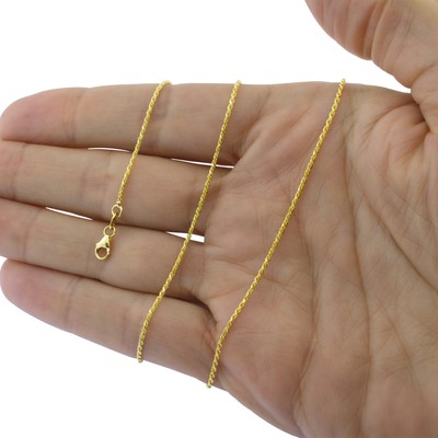 14K Yellow Gold Solid 1mm-10mm Rope Chain Diamond Cut Pendant Necklace 16"- 30"