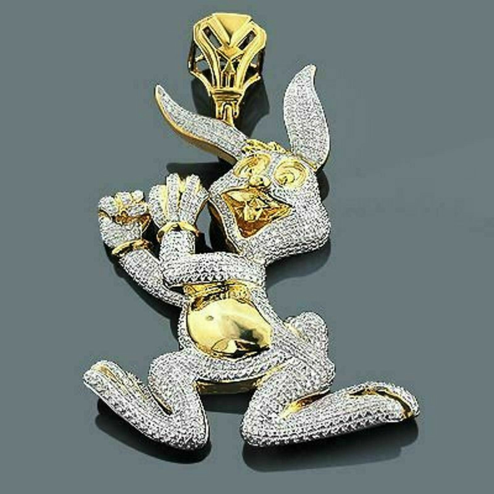 Pre-owned Handmade Men's 2.73 Ct Round Simulated Diamond Pendant Real 925 Sterling Silver In Gold