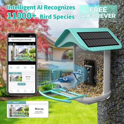 Wireless Smart Bird Feeder w/ Video Camera Auto Capture Solar Panels AI Identify