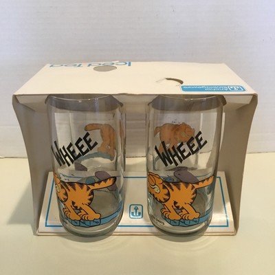 4 New Vintage Anchor Hocking Garfield Wheee Beverage Glasses