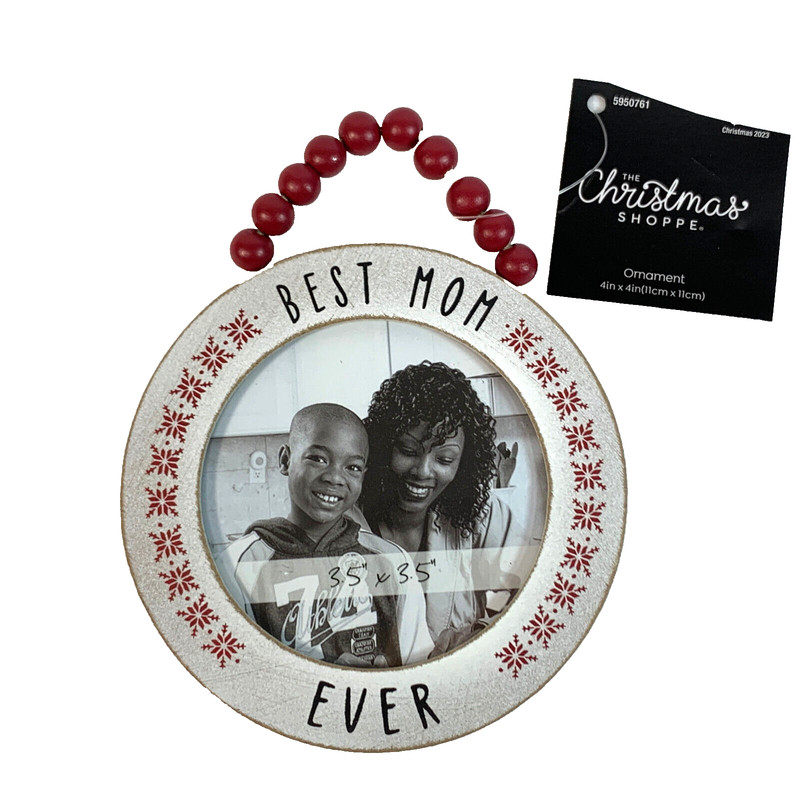 Picture Frame Ornament Best Mom Ever Wood Circle Christmas Photo