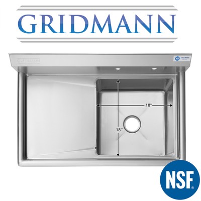 NSF Stainless Steel 18" Single Bowl Commercial Kitchen Sink w/ Left Drainboard