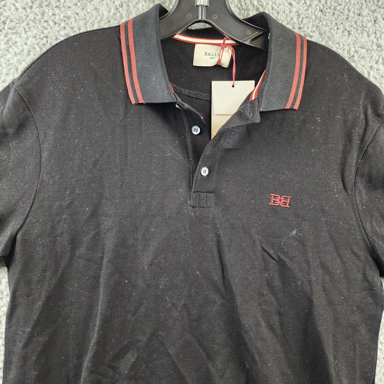 Bally Logo Embroidered Pique Polo Shirt Men's 38 Black/Red