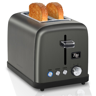 Stainless Steel Toaster 2-Slice, LCD Digital Display, 7 Color Settings, 900 W