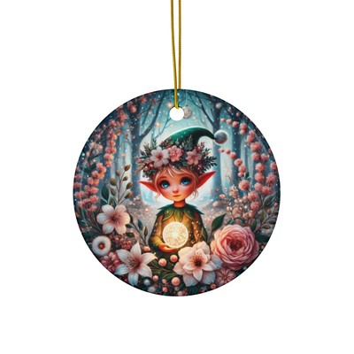 Enchanted Forest Christmas Elf Ornament   Magical Holiday Floral Decor