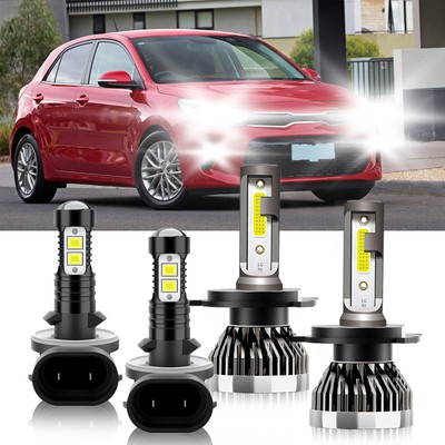 For Kia Rio 2003-2011 4x Combo LED Headlight High/Low Bulbs + Fog Lamp 6000K