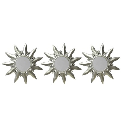 Northlight Set of 3 Mayan Sunburst Matte Silver Round Mirrors 9.5''