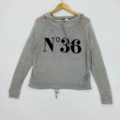 Divided H M Women s Hoodie Top Size Medium Gray No 36 Print Long