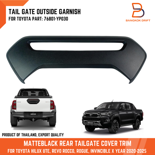 BLACK TAILGATE GARNISH COVER TRIM FOR TOYOTA HILUX REVO ROCCO 20-25 76801-YP030