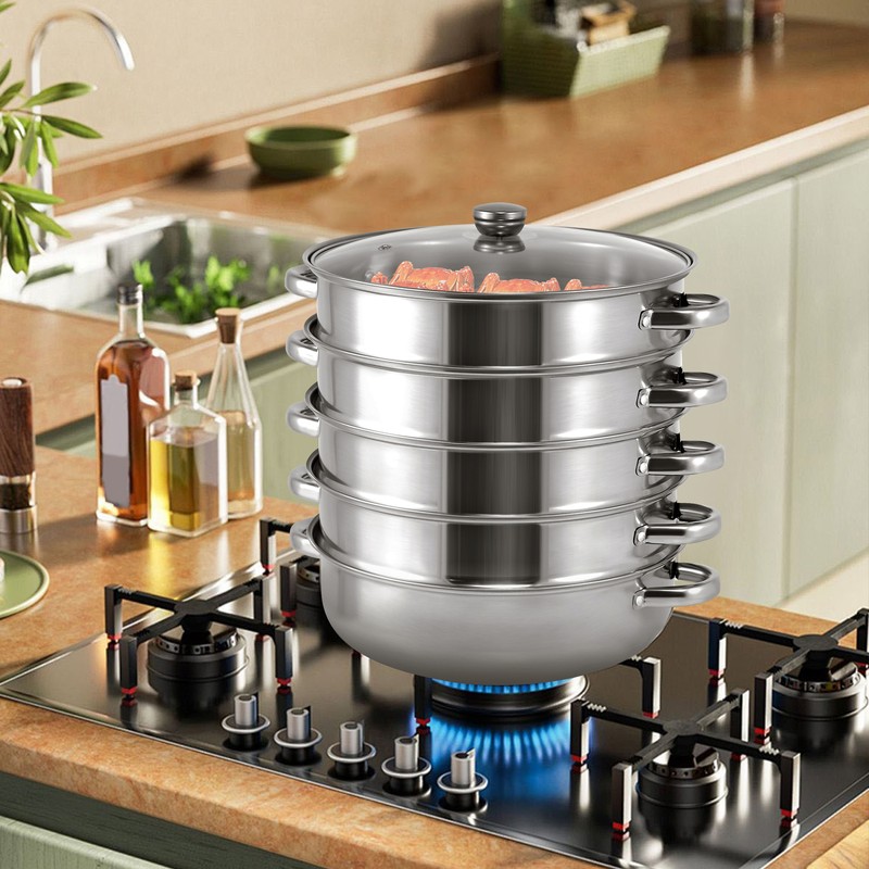 5 Etagen Dampfkocher Mantowarka Gardampftopf Edelstahl Dampfgarer 30cm De