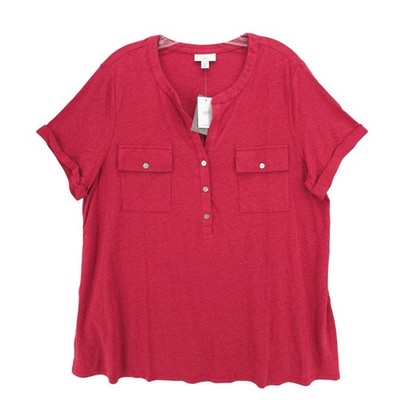 NWT J JILL Cape Cod Red Polo Tee Linen Blend Pockets PETITE Size XLP