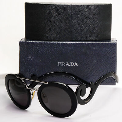 Prada Sunglasses Baroque Swirl Bridge Black Round PR13SS SPR