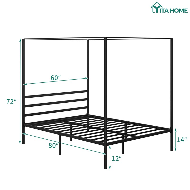 YITAHOME Metal Platform Canopy Bed Frame Mattress Foundation Bedroom Queen Size