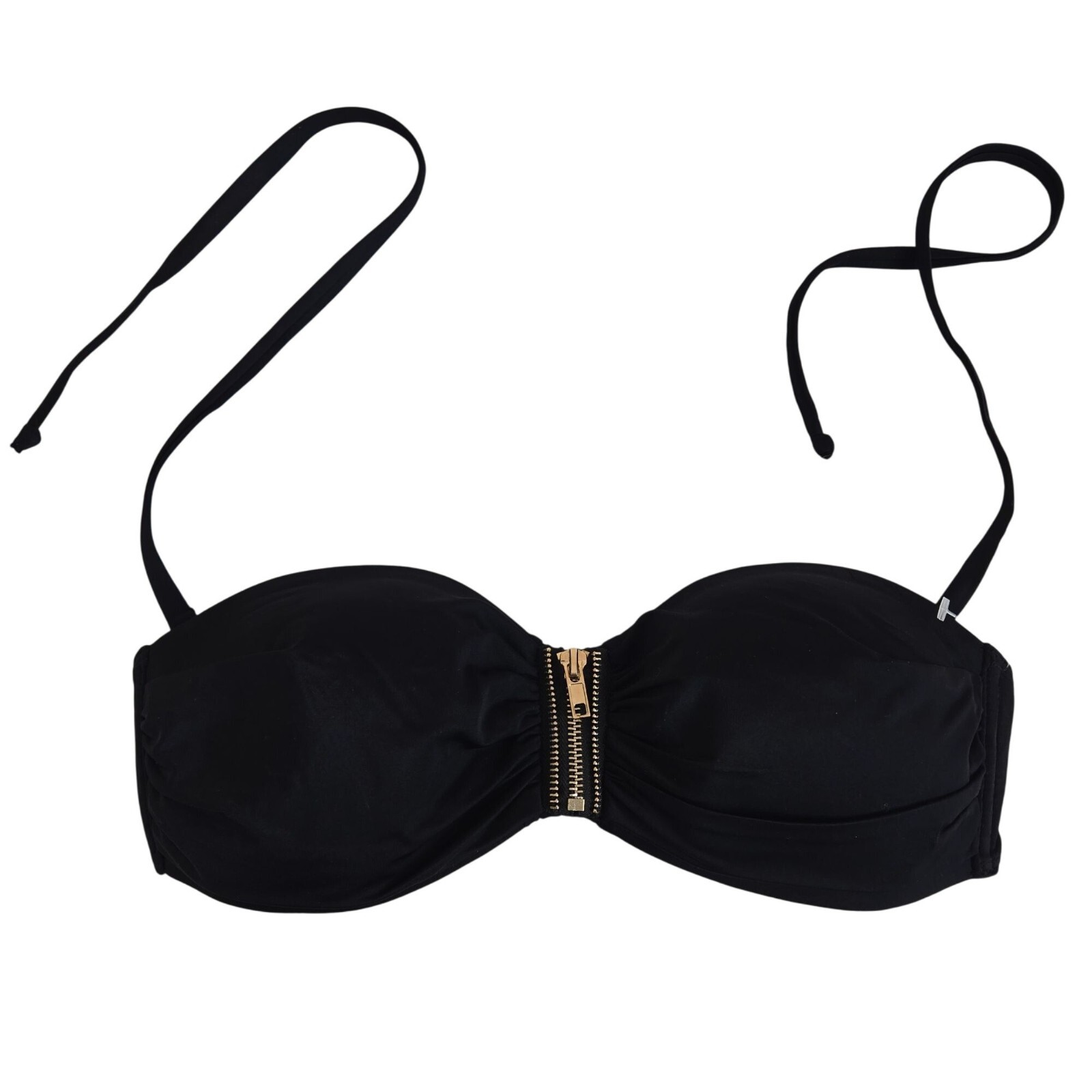 Sapph Black Bandeau Bikini Top Gold Zipper Detail Removable