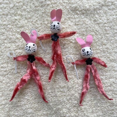 Vintage Spun Cotton Pipe Cleaner Easter Bunny Rabbit Made In Japan 1960 s Animal