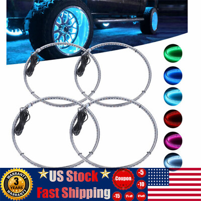 17.5'' RGB & Chasing Flow Double Row LED Wheel Ring Rim Lights For Truck Car set