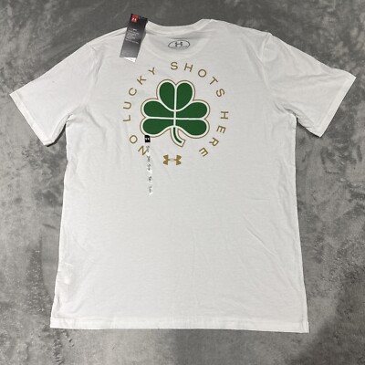 Under Armour UA T Shirt Men's Large White No Lucky Shots Heat Gear Loose Fit NWT