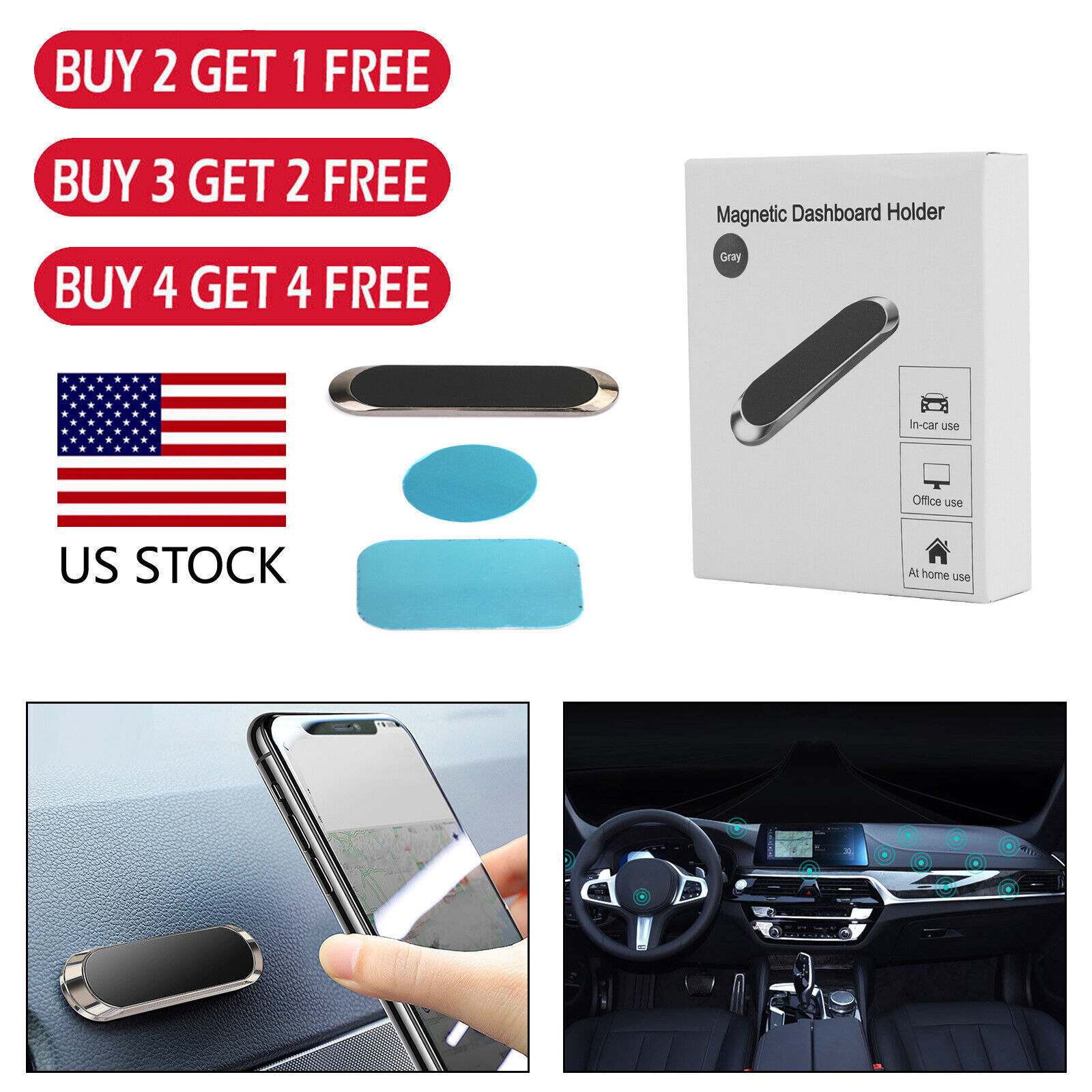 Rotatable Magnetic Car Phone Holder Metal Strip Shape Stand In - Foto 10