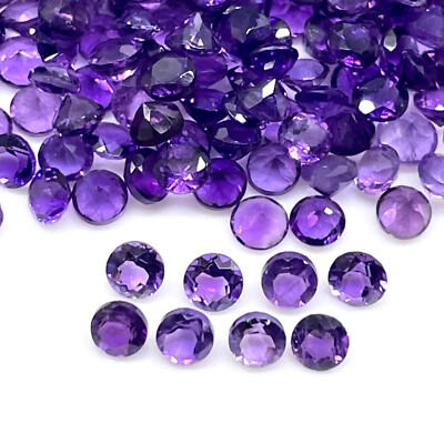 50 Pcs Natural Purple Amethyst 3.5mm Round Cut Loose Untreated Gemstones Lot