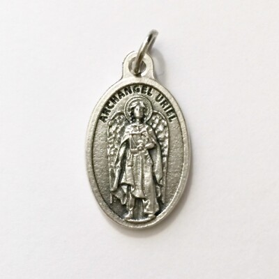 Archangel Uriel Pray For Us Medal Silver Tone 1 Inch Italian Pendant