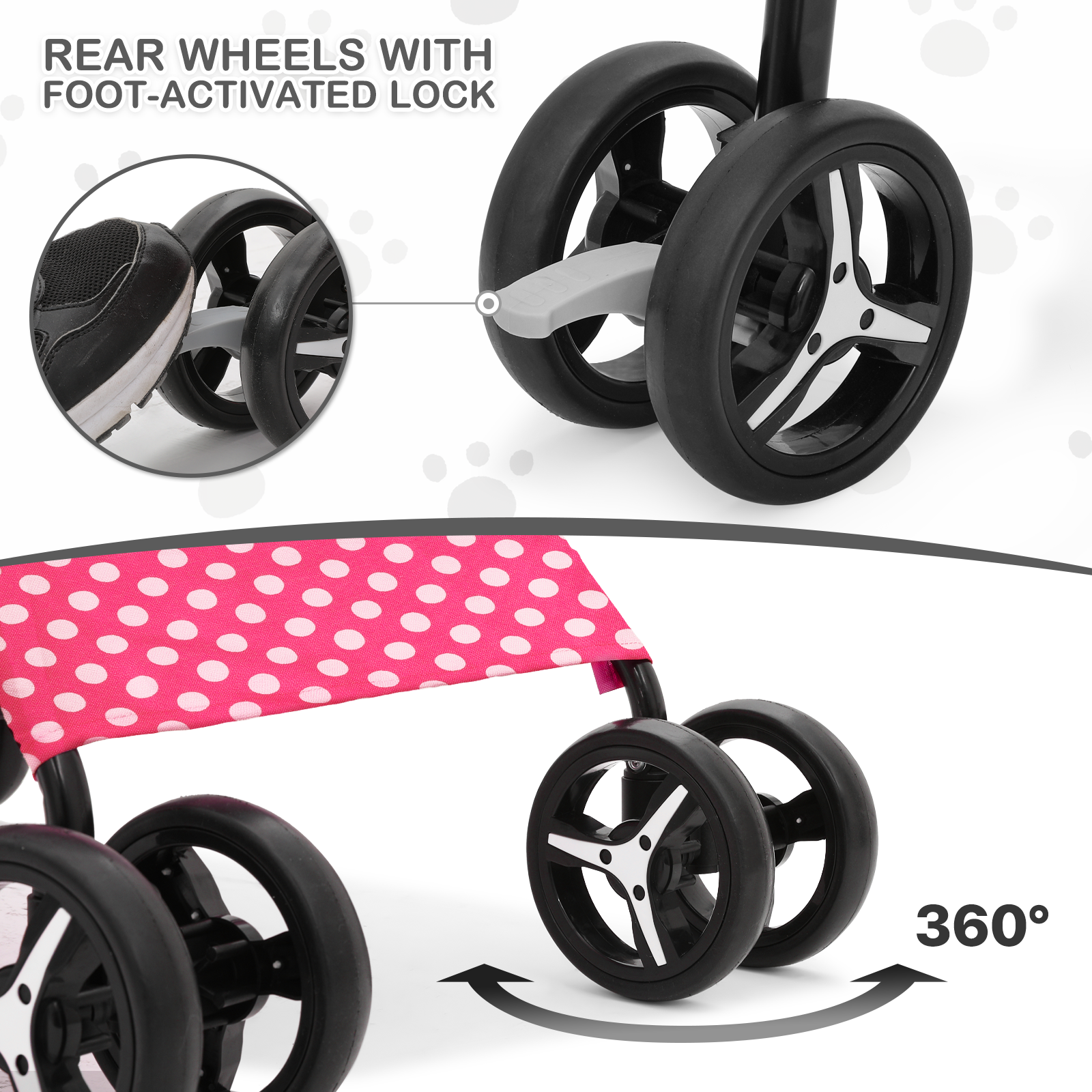 4 Wheels Pet Stroller w/Skylight+Storage Basket Foldable Cat Cage Travel Carrier