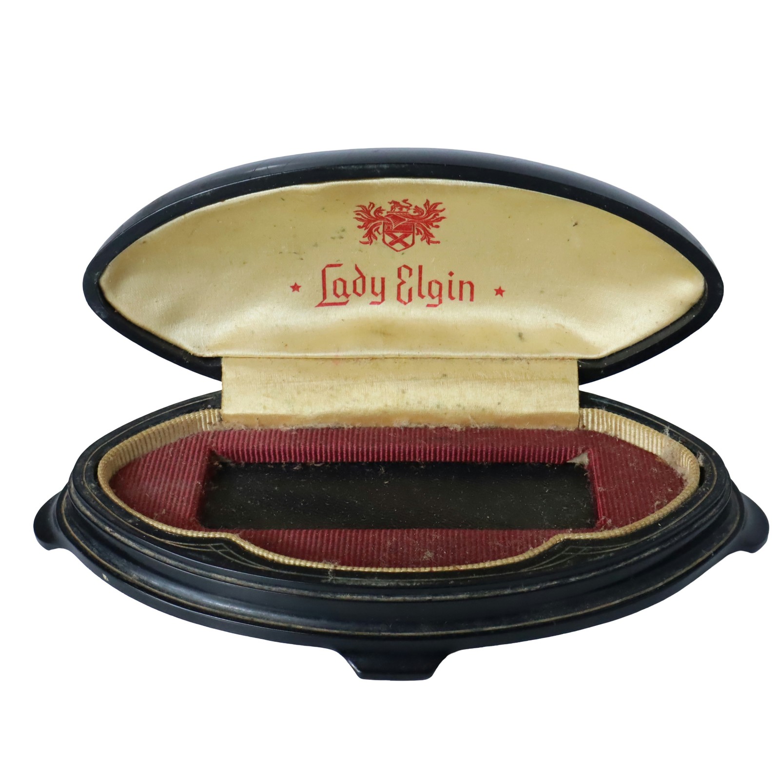 Vintage Lady Elgin Watch Presentation Box Black Clamshell Art Deco