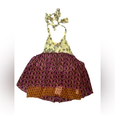 Zara Boho Backless Layered Haltered Top Purple Yellow NWT Size M