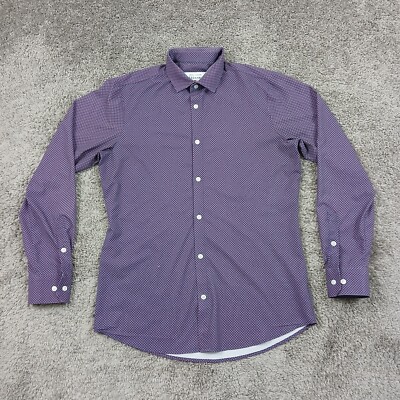 Mizzen Main Shirt Mens Medium M Purple Geometric Trim Slim Stretch Performance