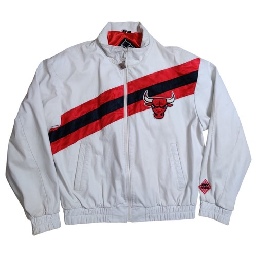 Vintage City Players Chicago Bulls White Leather Jacket Mens