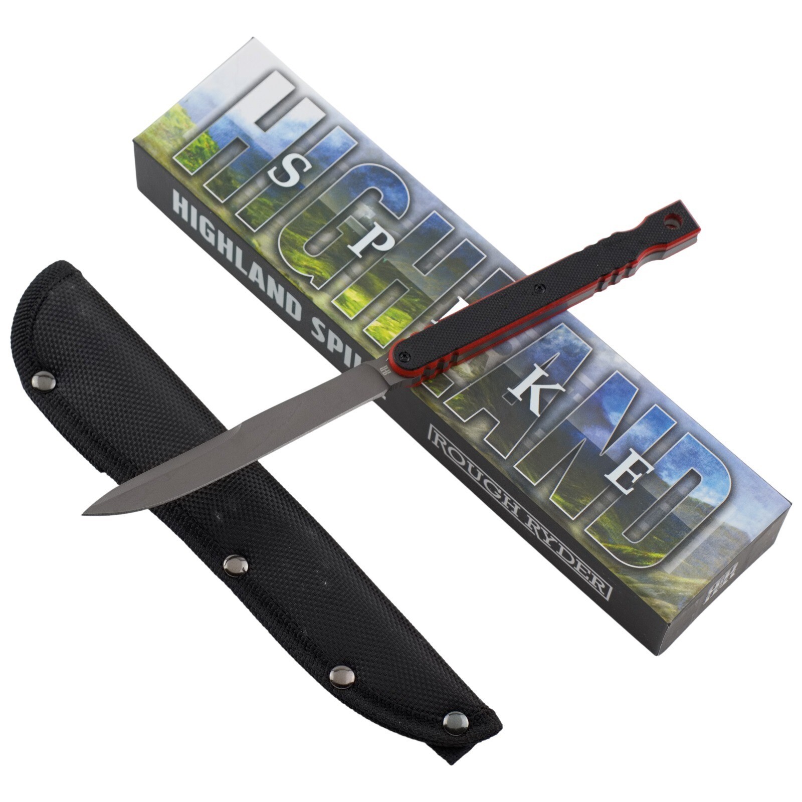 Rough Ryder Spike Gray Titanium Fixed Blade Knife RR1962 Black Red