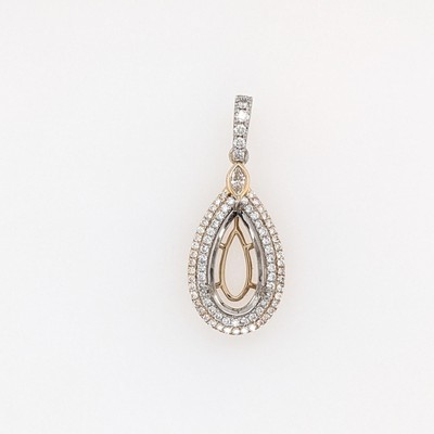 Pendant Semi Mount w Earth Mined Diamonds in Solid 14k Gold Pear Shape 15x7.7mm