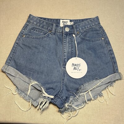 NWT Princess Polly Hoodwink Denim Shorts Pale Blue Size 4 Distressed High Waist